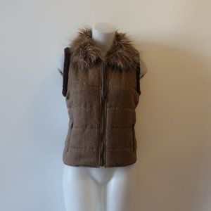 B.B. DAKOTA BROWN TAUPE FAUX FUR SWEATER VEST L *
